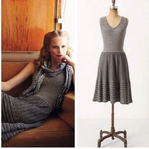 Anthropologie Knitted & Knotted Knit Dress Wool Silver Stripe Sweater Medium